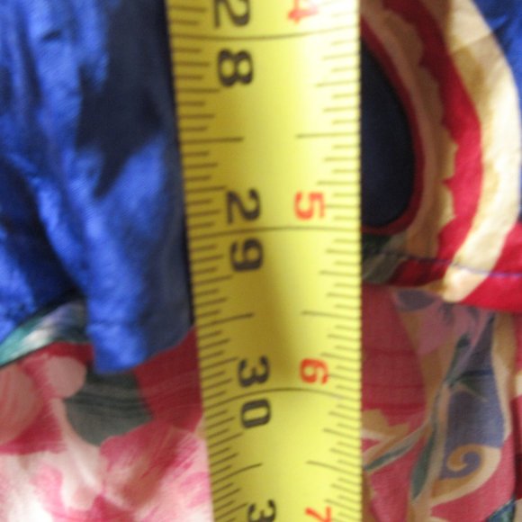 Vintage Robert Stock Red Pink Blue Printed Silk Pajama Top Size S Button Down - Picture 8 of 10